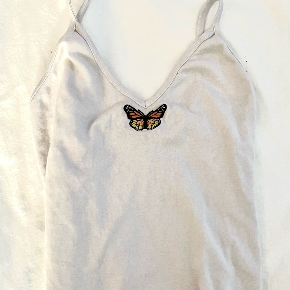 Brandy Melville Cropped White Butterfly Tank Top